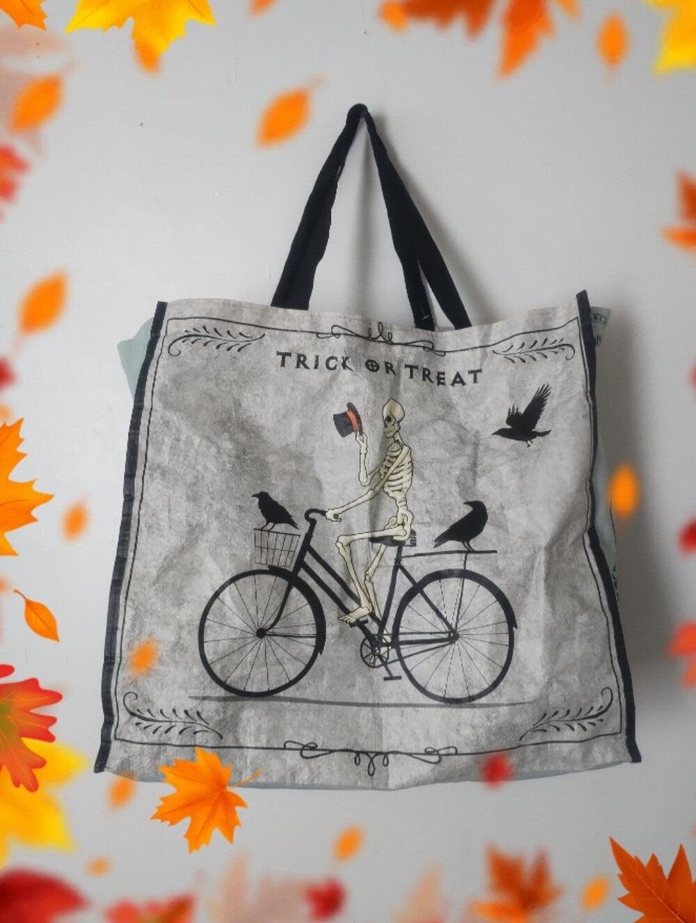 HomeGoods Skeleton Hat Halloween Bike Black Crows Crow Bag Reusable Tote